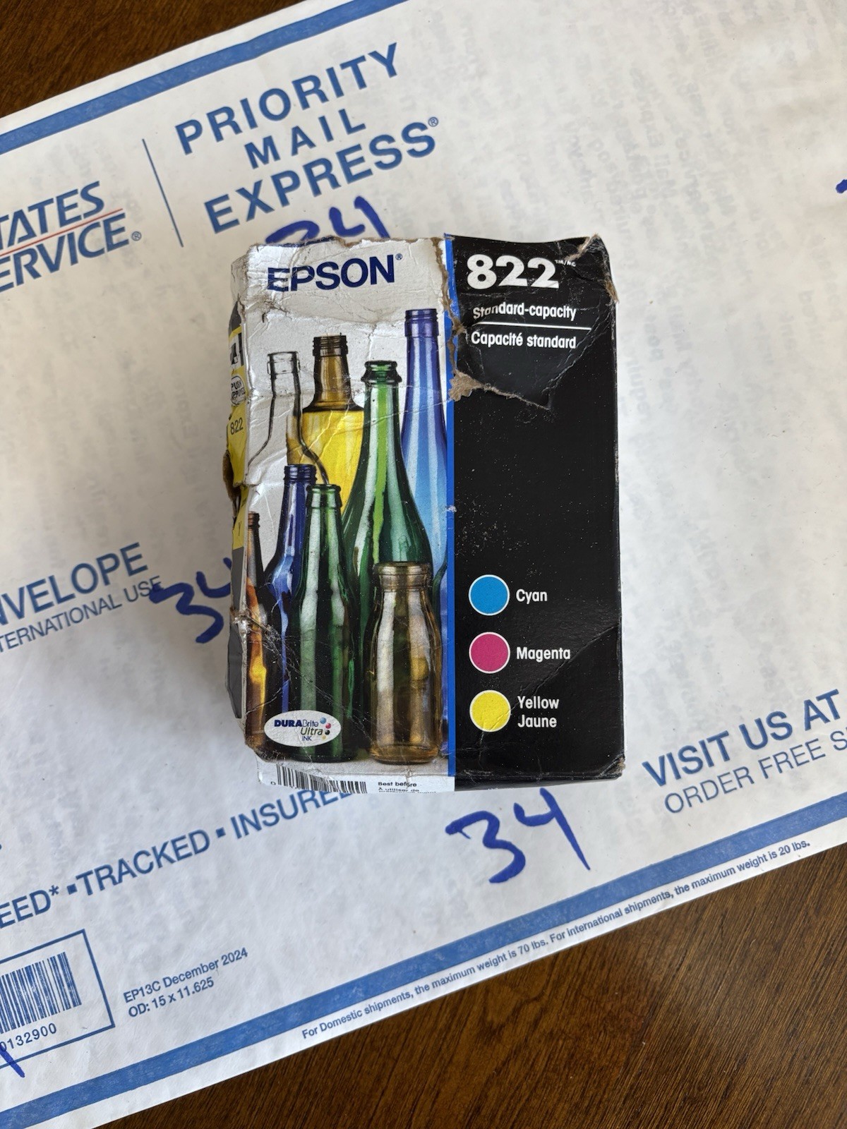 Epson 822 Cartridges 3-Color Blue Pink Yellow Genuine