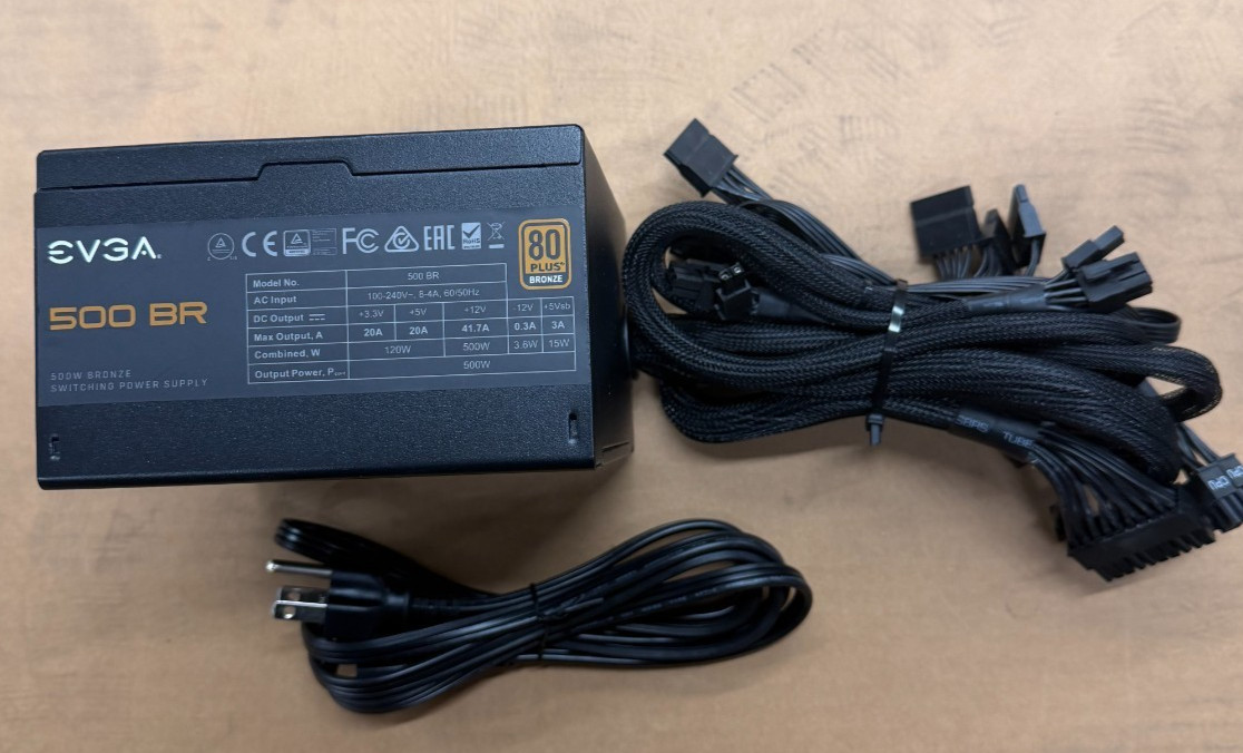 EVGA 500 Watt 80 Plus Bronze, 100-BR-0500-K1 500W BR Power Supply