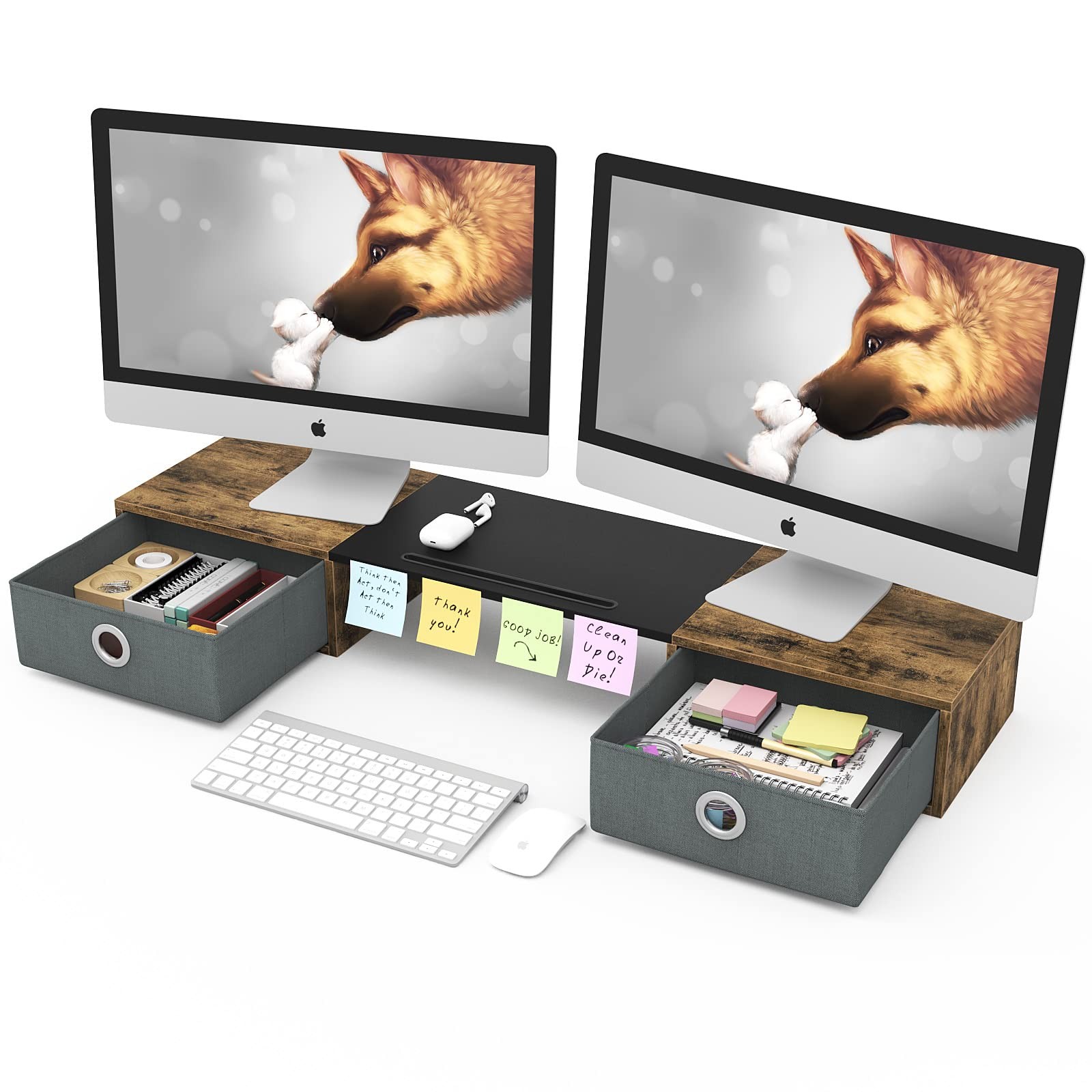 WESTREE Dual Monitor Stand Riser with Two Drawers, Extra Large Storage Monitor S