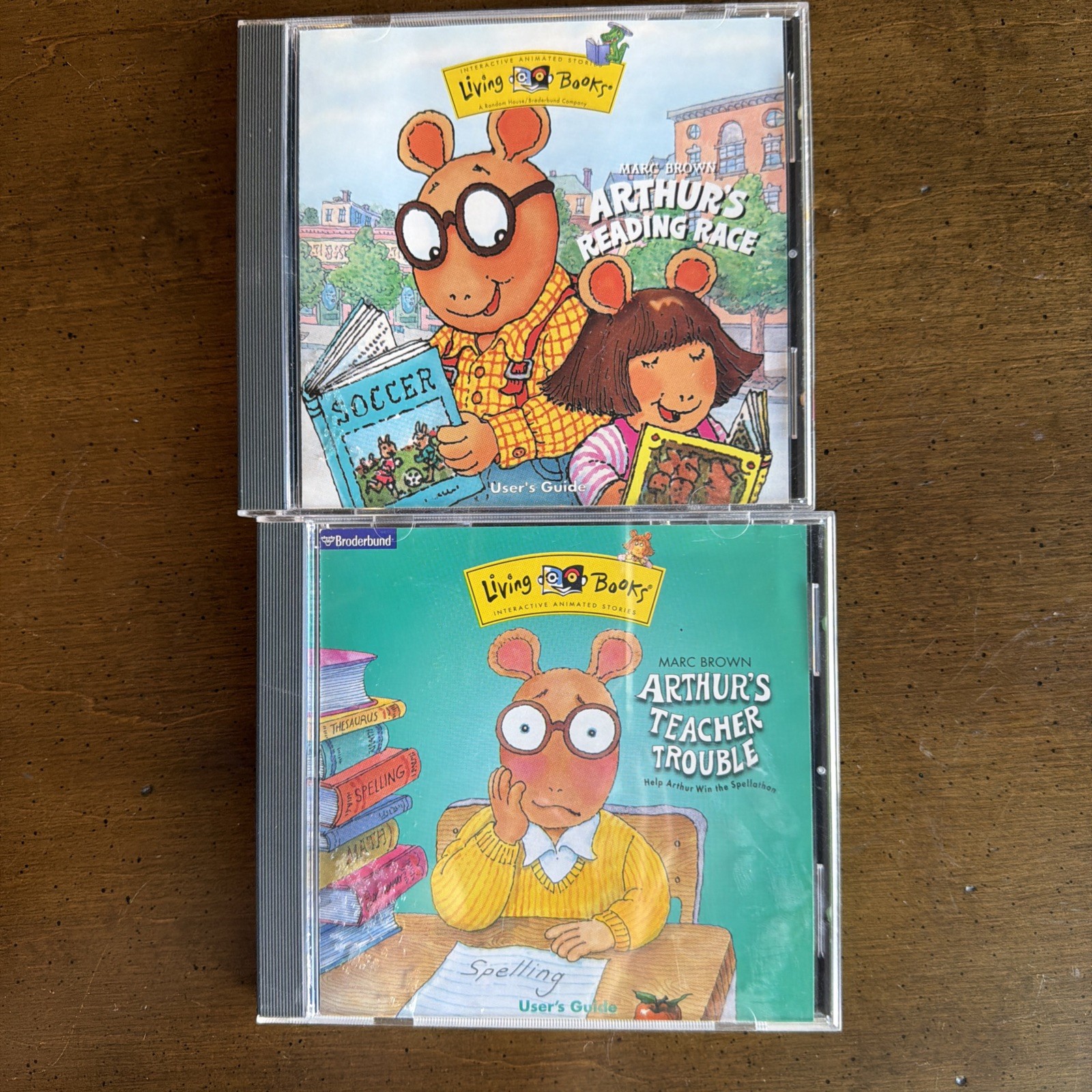 LIVING BOOKS ARTHUR'S PC CD TEACHER TROUBLE READING RACE lot 2 vintage untested