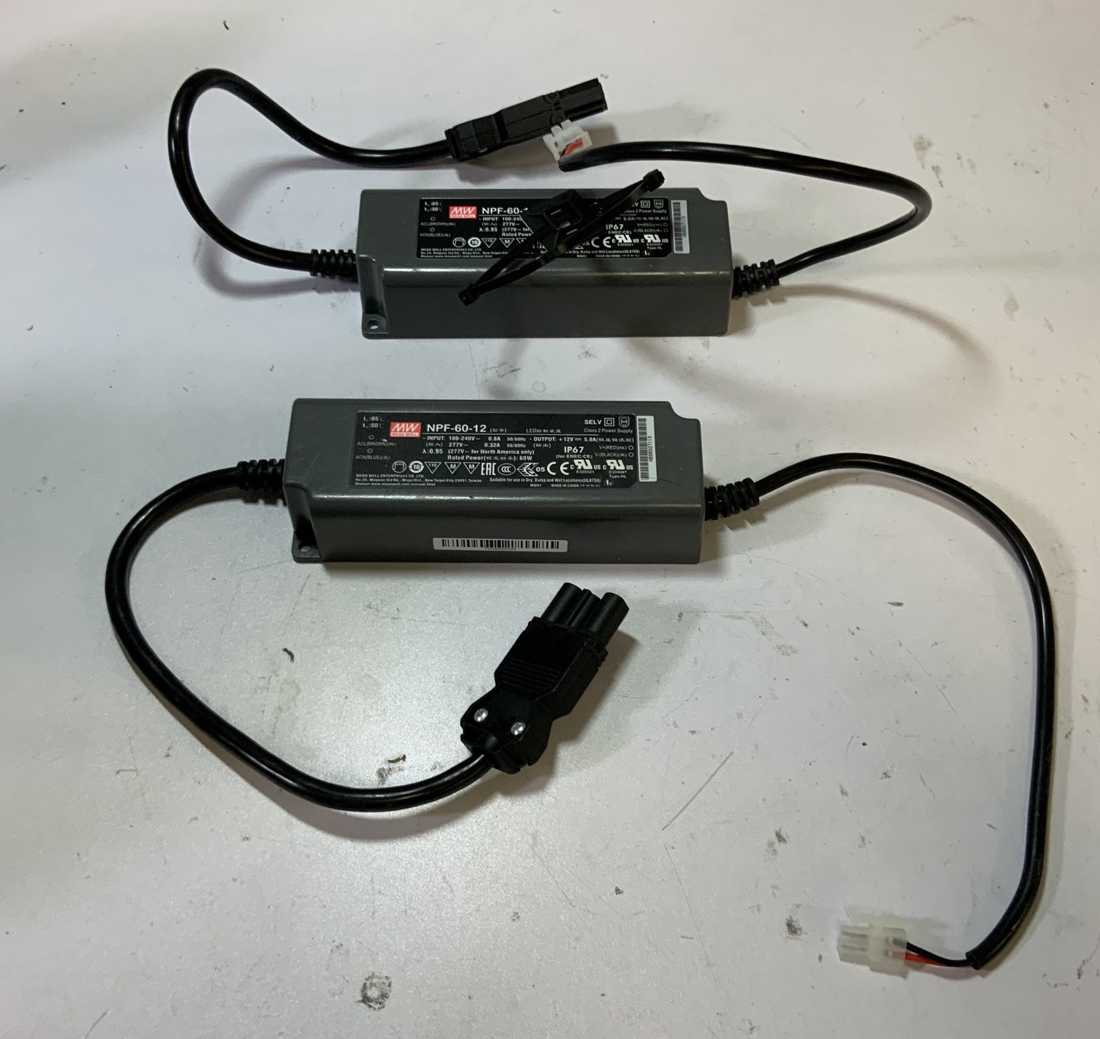 (Lot of 2) MEAN WELL NPF-60-12 60W 240V 5A Class 2 Power Supply, Black "M3D"