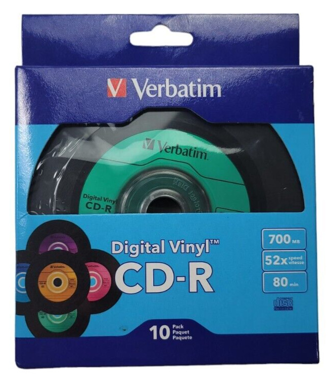 Verbatim CD-R 80min 52X with Digital Vinyl Surface 10pk Box -New Factory Sealed