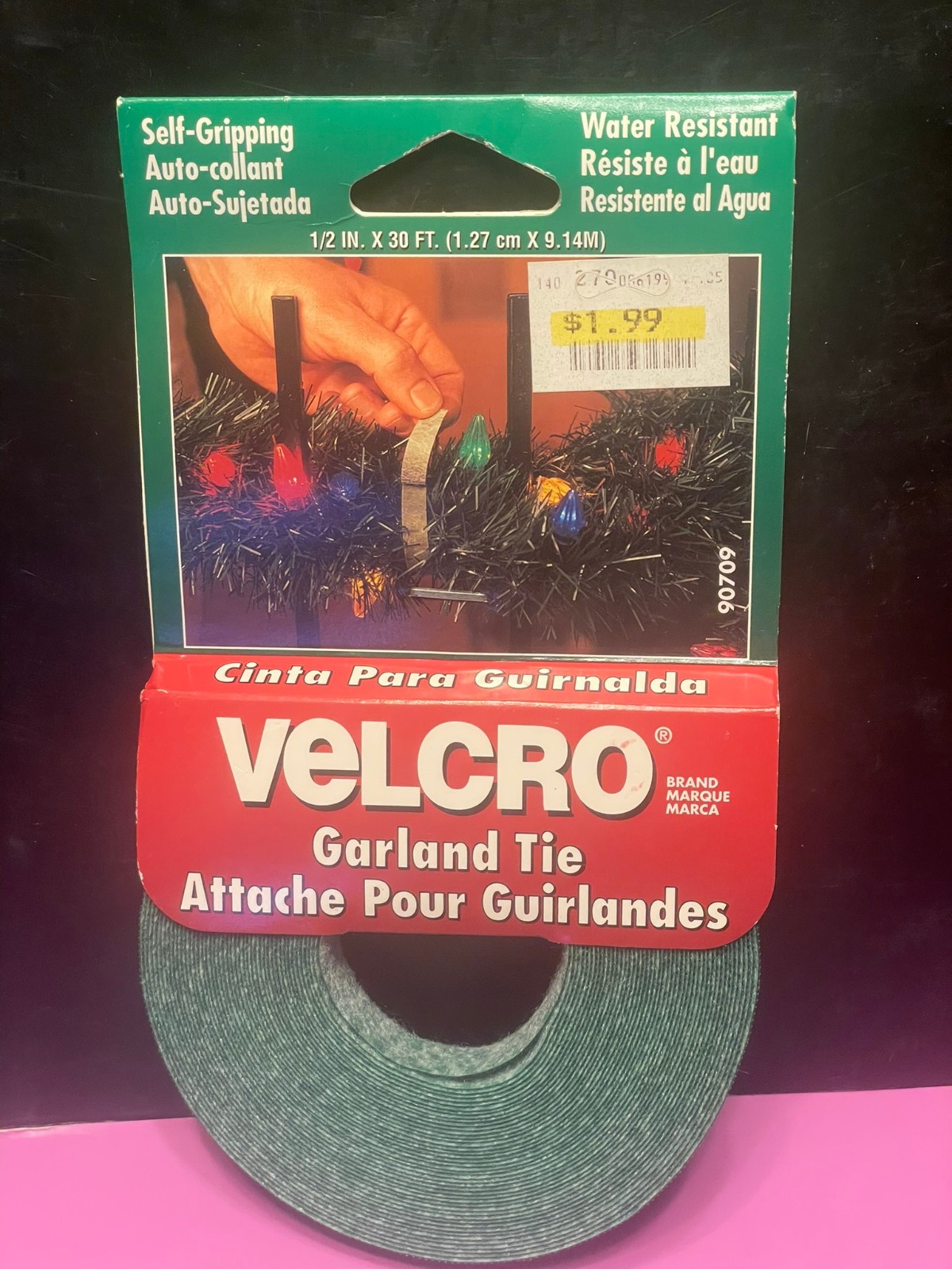 VELCRO Brand Garland Tie Green 1/2 in x 30 ft Self Gripping New Unused