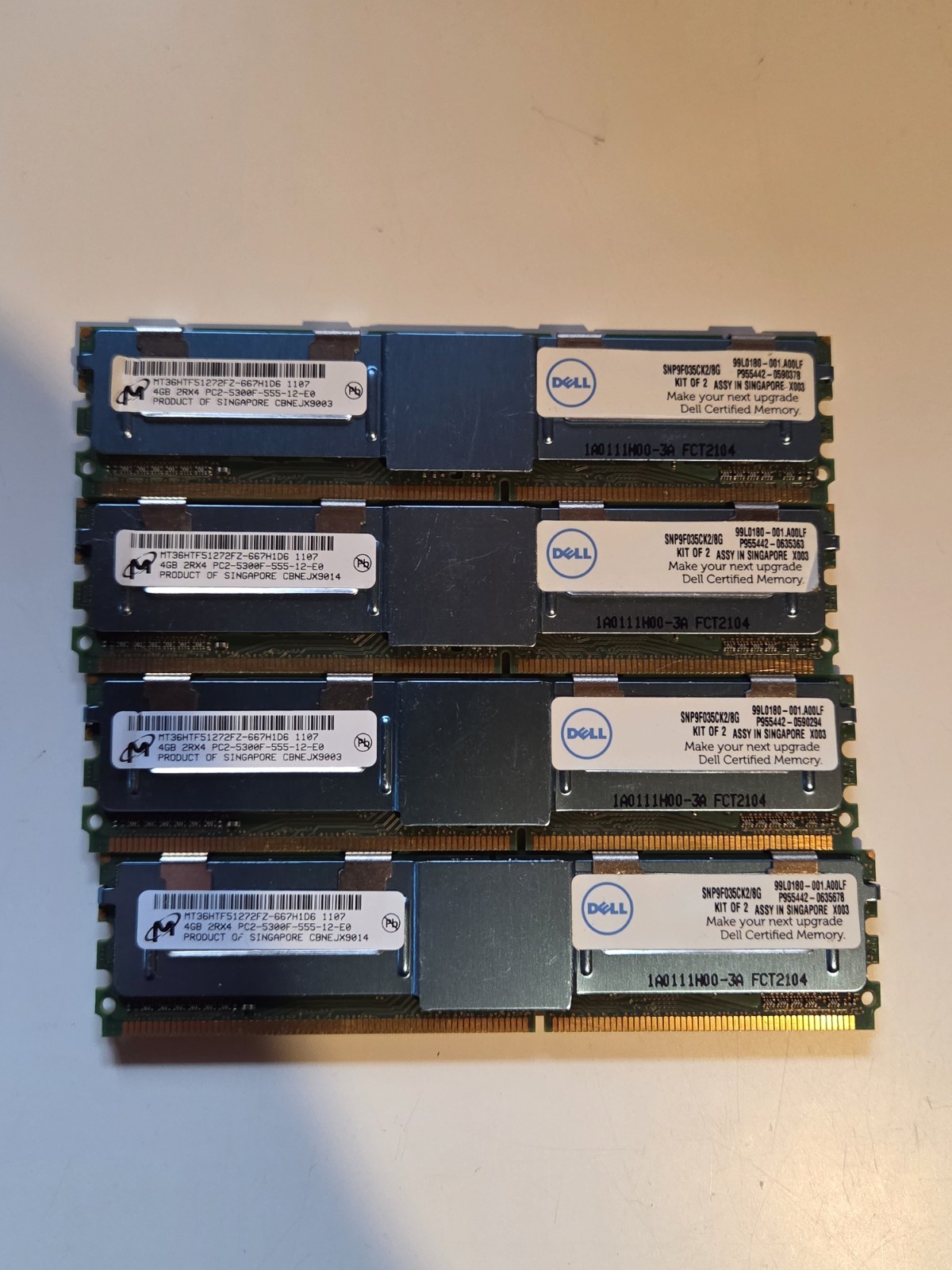Lot of 4 Mircon MT36HTF51272Z-667H1D6 DDR2 Server RAM  4GB Sticks