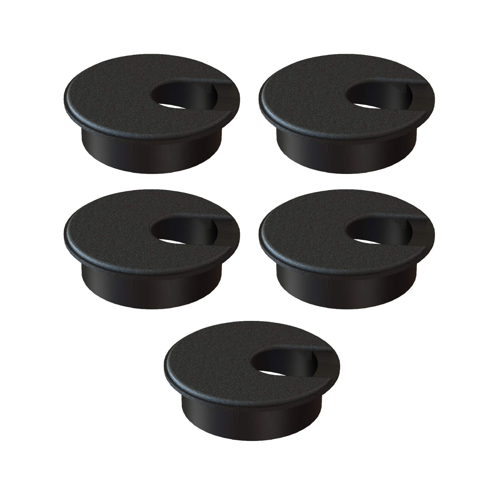 Desk Grommet 2 Inch Pack of 5 - Black ABS Plastic Cable Hole Cover for Wires & C