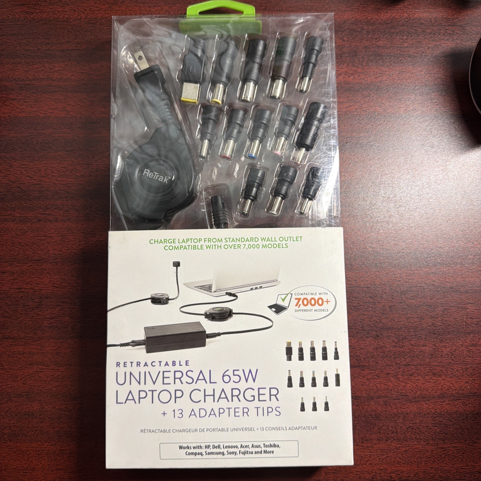 ReTrak 65W Retractable Universal Laptop Charger for Acer, Asus, Lenovo, Dell, HP
