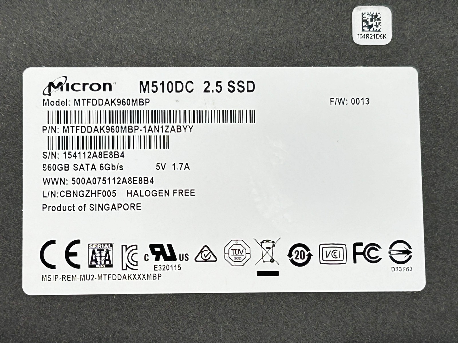 Micron Crucial M510DC (MTFDDAK960MBP) 2.5 960GB SATA SSD - 79% Health