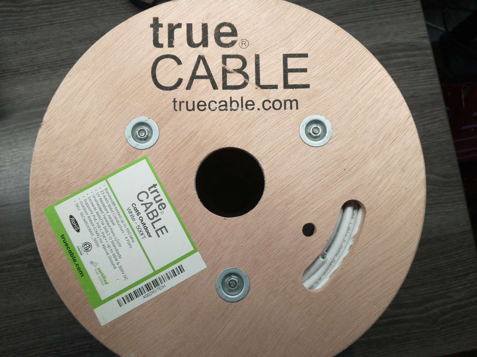 Used TrueCable Cat6 UTP Cable Roll (Outdoor Above Ground Use, 430+ ft Remaining)