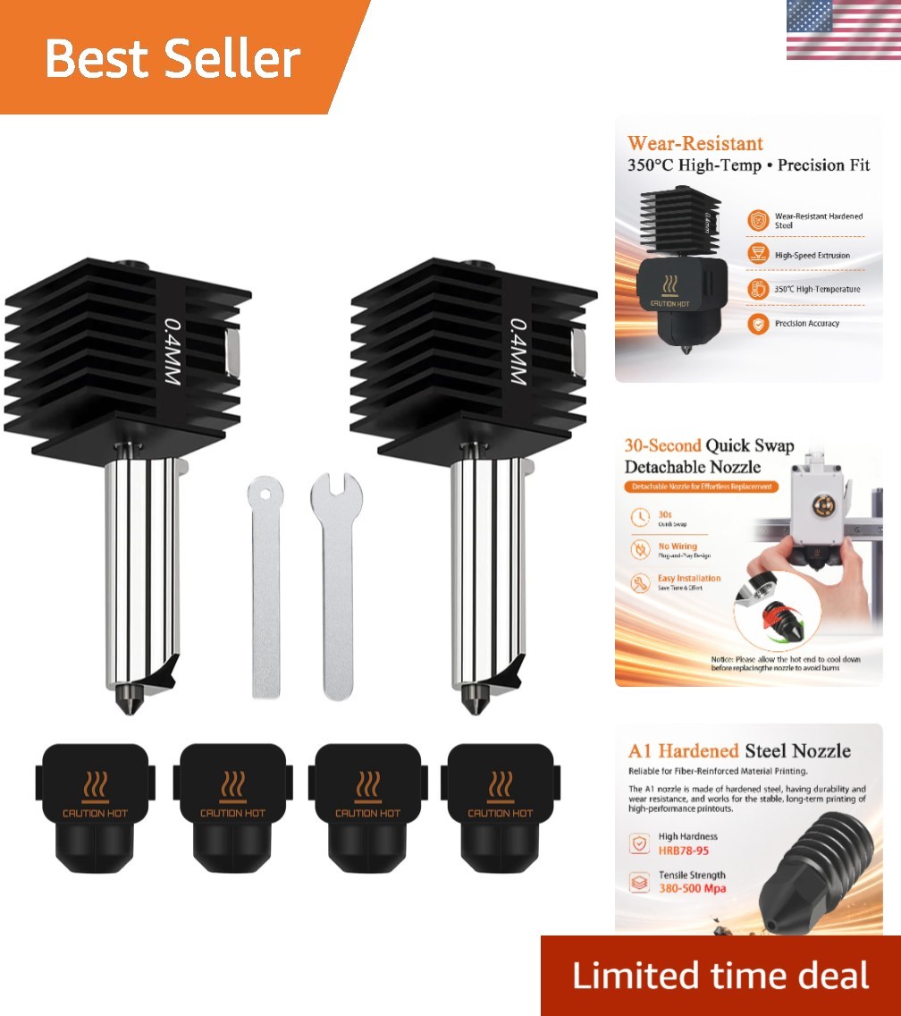 2 Pack 0.4mm A1 Mini/A1/A2L Hotend Kit Hardened Steel Nozzle for Bambu Lab