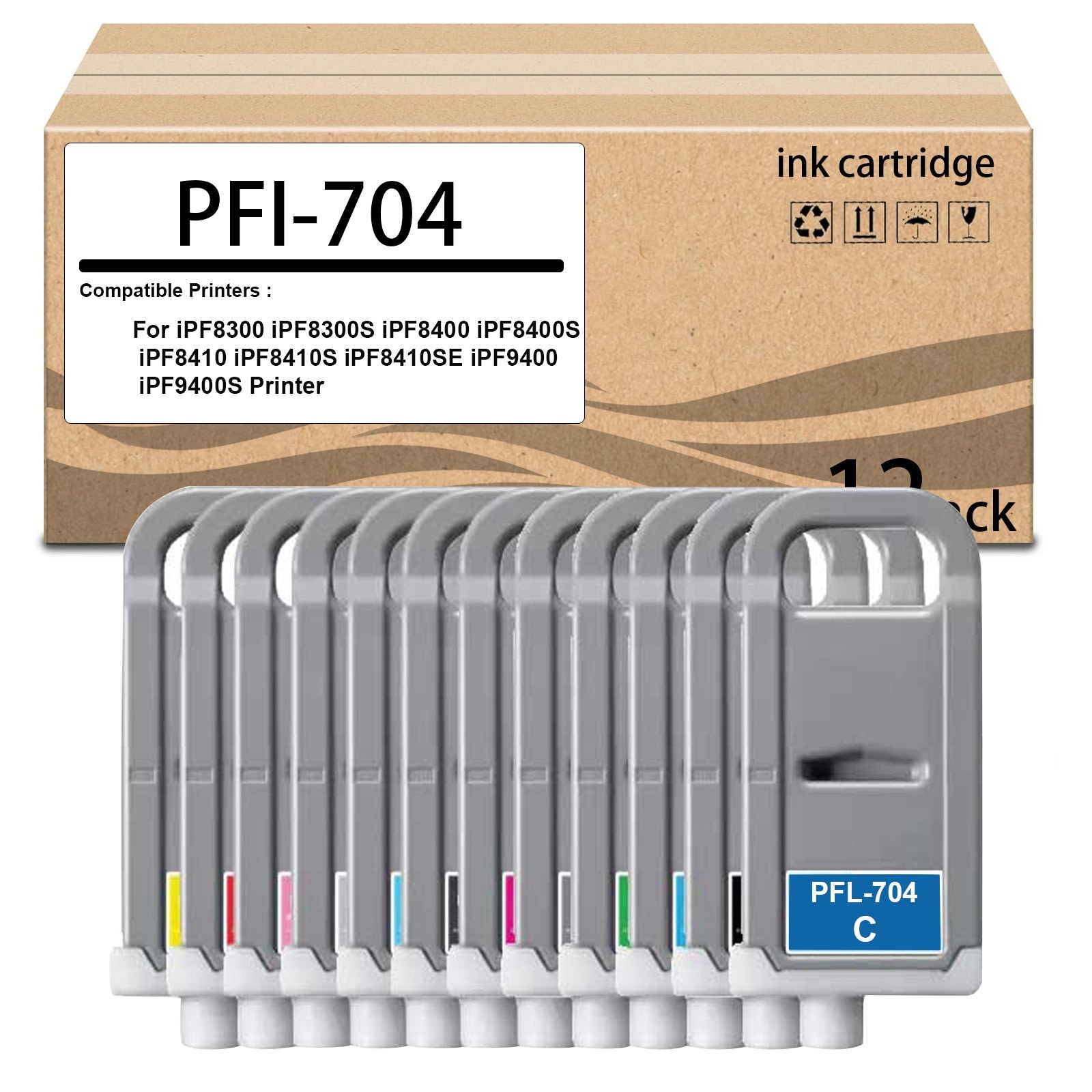 12  Pack  PFI-704  Ink Tank  for PFI704 Ink Cartridge for iPF8300 iPF8300S