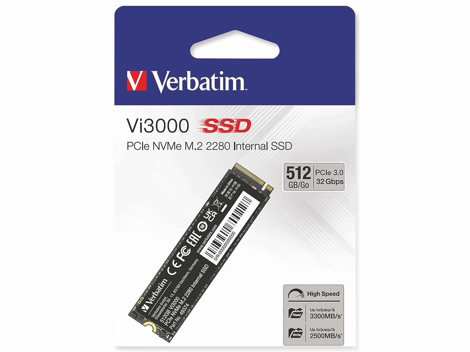 Verbatim Vi3000 512 GB Solid State Drive - M.2 2280 Internal - PCI Express NVMe