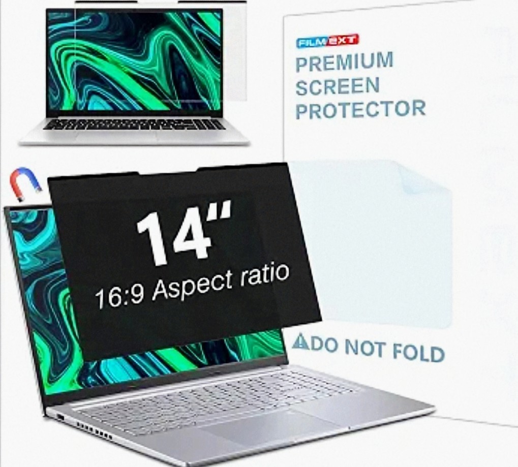 Magnetic Laptop Privacy Screen 14-Inch For 16:9 Widedisplay, Removable, Black 