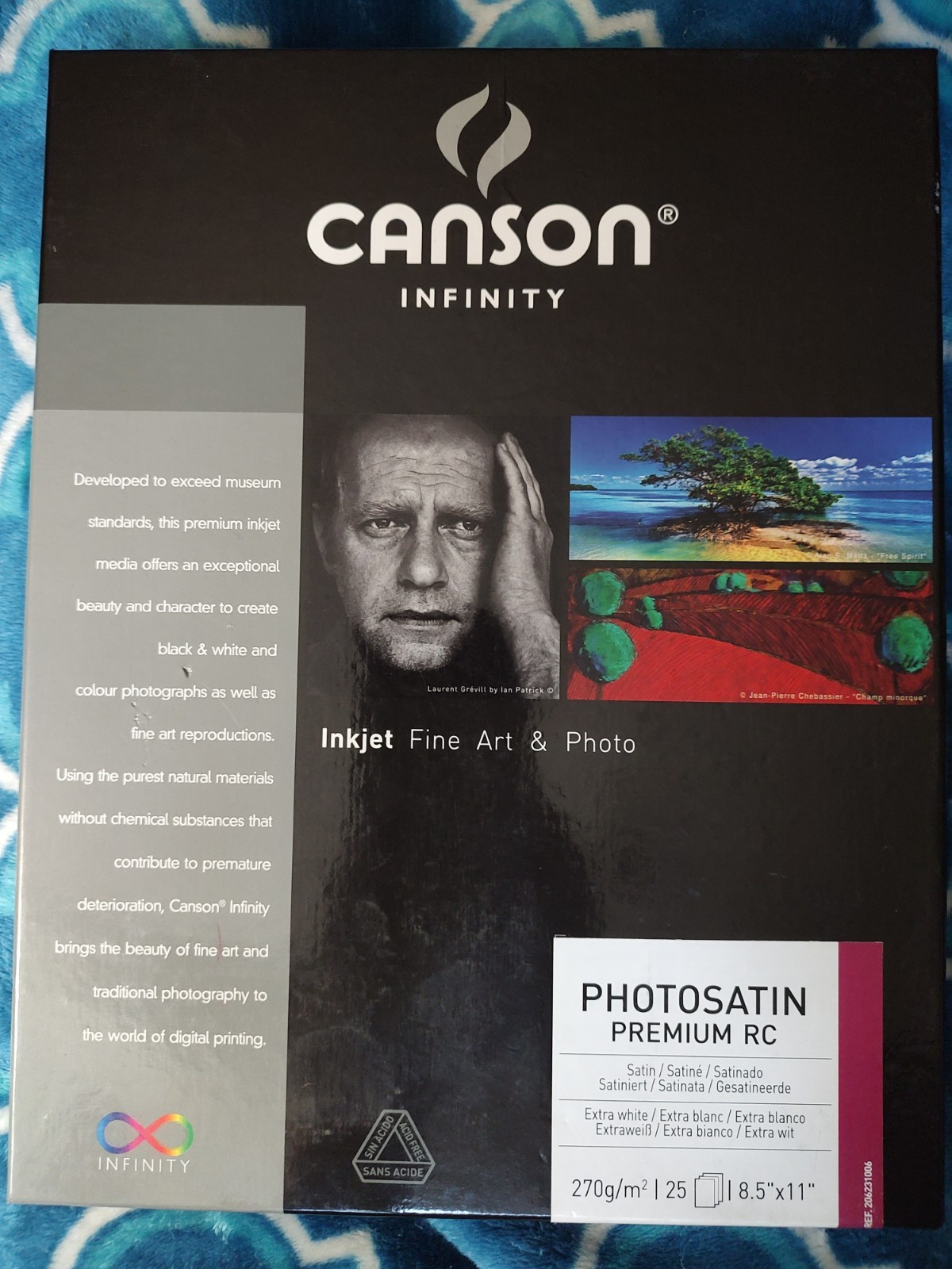 Canson Infinity PhotoSatin Prem RC  Photo Inkjet Paper 8.5x11 25 Sht extra White