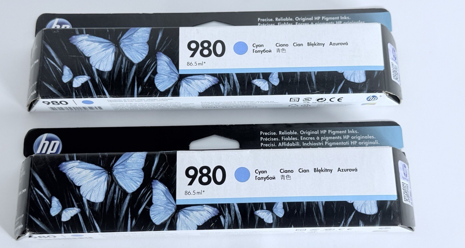 2 Genuine HP 980 Cyan Ink