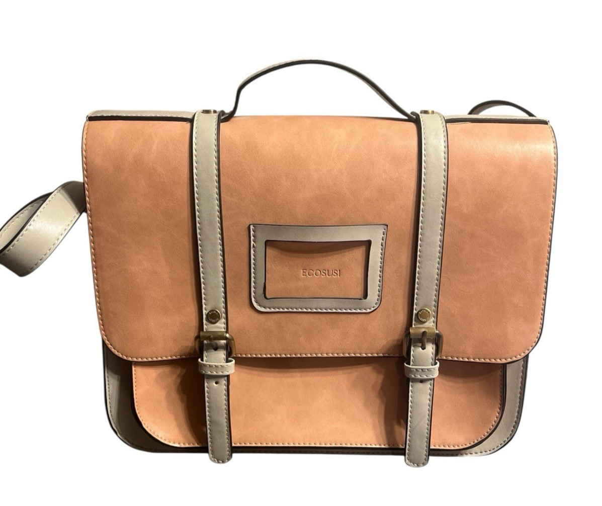 Peach Ecosusi Leather Adjustable Strap Messenger Bag 13x10"