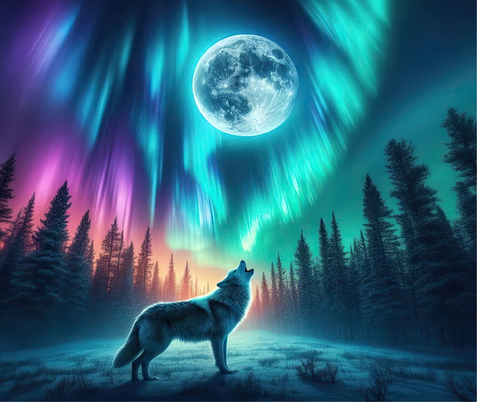 NORTHERN LIGHTS WOLF MOON PINE TREE FOREST COMPUTER MOUSE PAD 9.25 X 7.75 INCHES