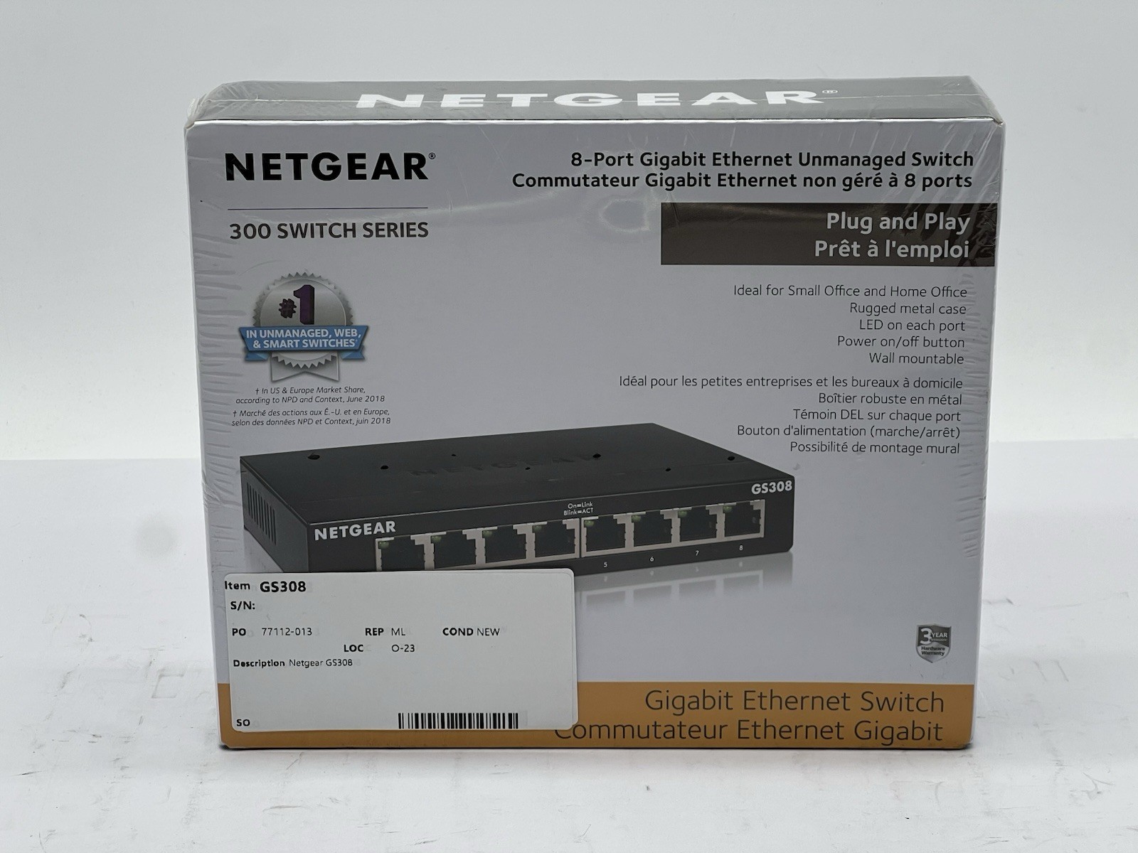 NETGEAR GS308-300PAS GS308 8 Gigabit Port Unmanaged Ethernet Switch -NEW