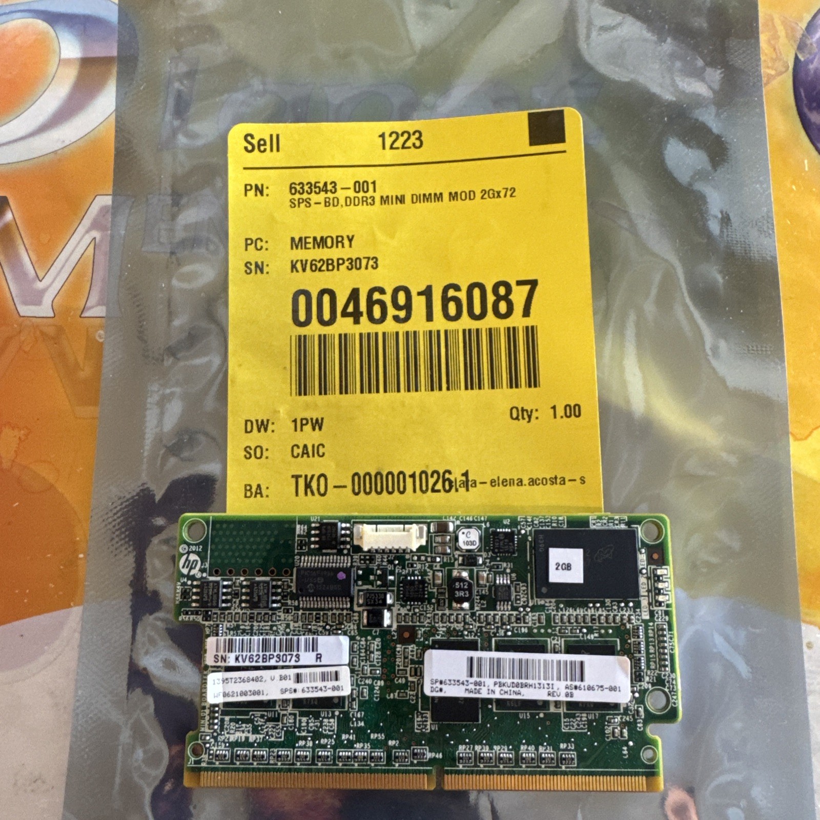 HP 633543-001 610675-001 SMART ARRAY 2GB FLASH BACKED WRITE CACHE G8