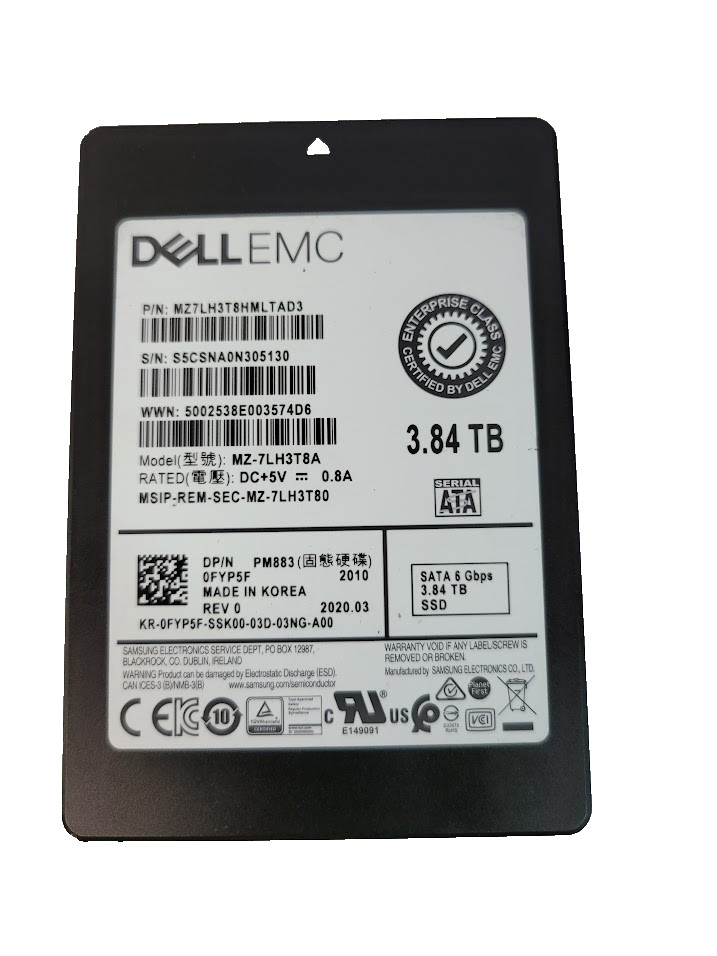 Dell MZ-7LH3T8A 3.84TB 2.5" 6Gb/s SATA Solid State Drive Dell P/N: 0FYP5F