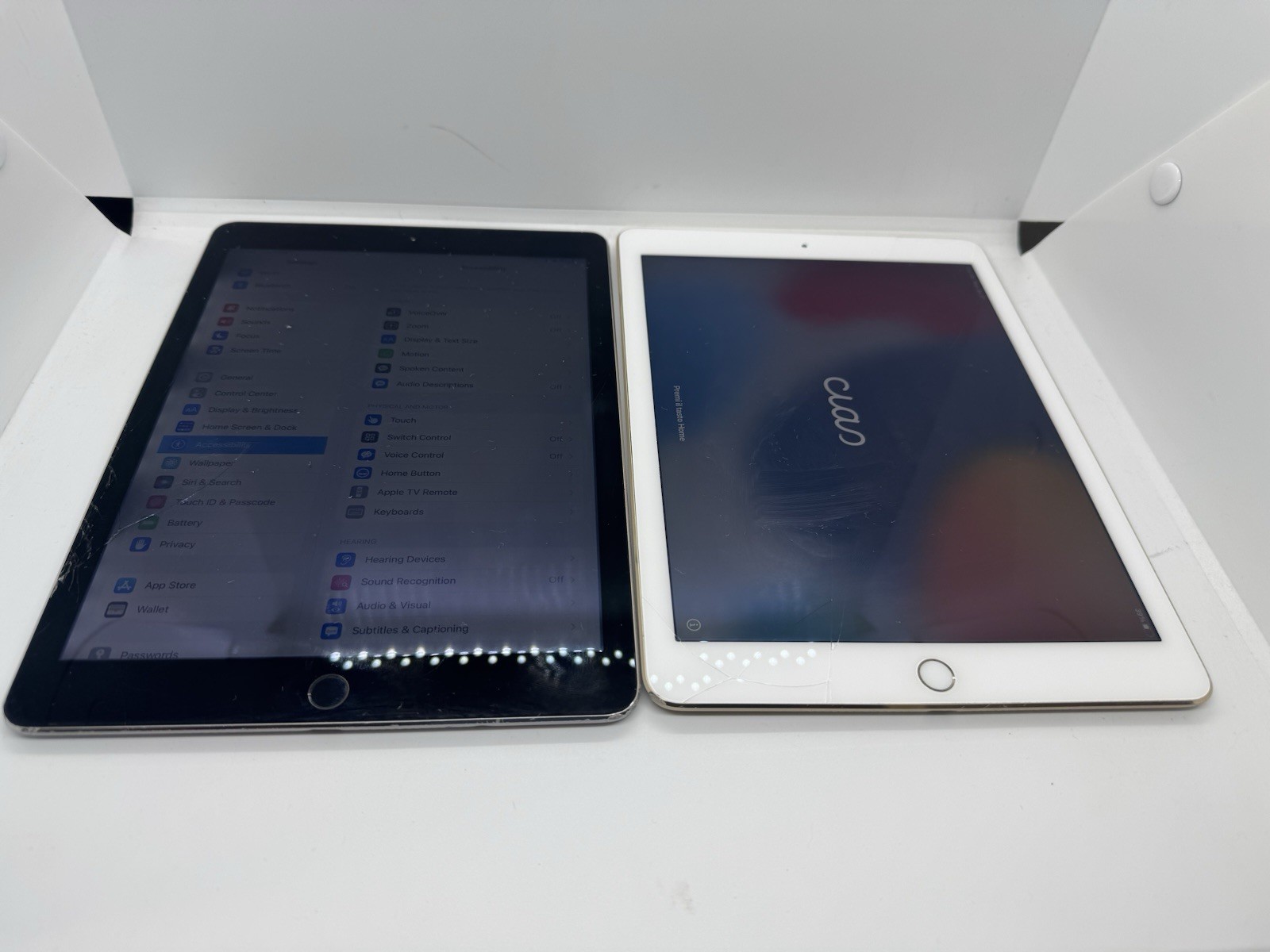 Lot Of 2 Apple Air 2 (A1566) WiFi 64 And 16GB Cracked Screen 