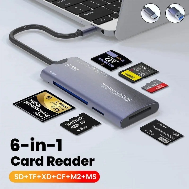 6IN 1 Multifunctional Card Reader USB High Speed Data Transfer Adapter Type C SD