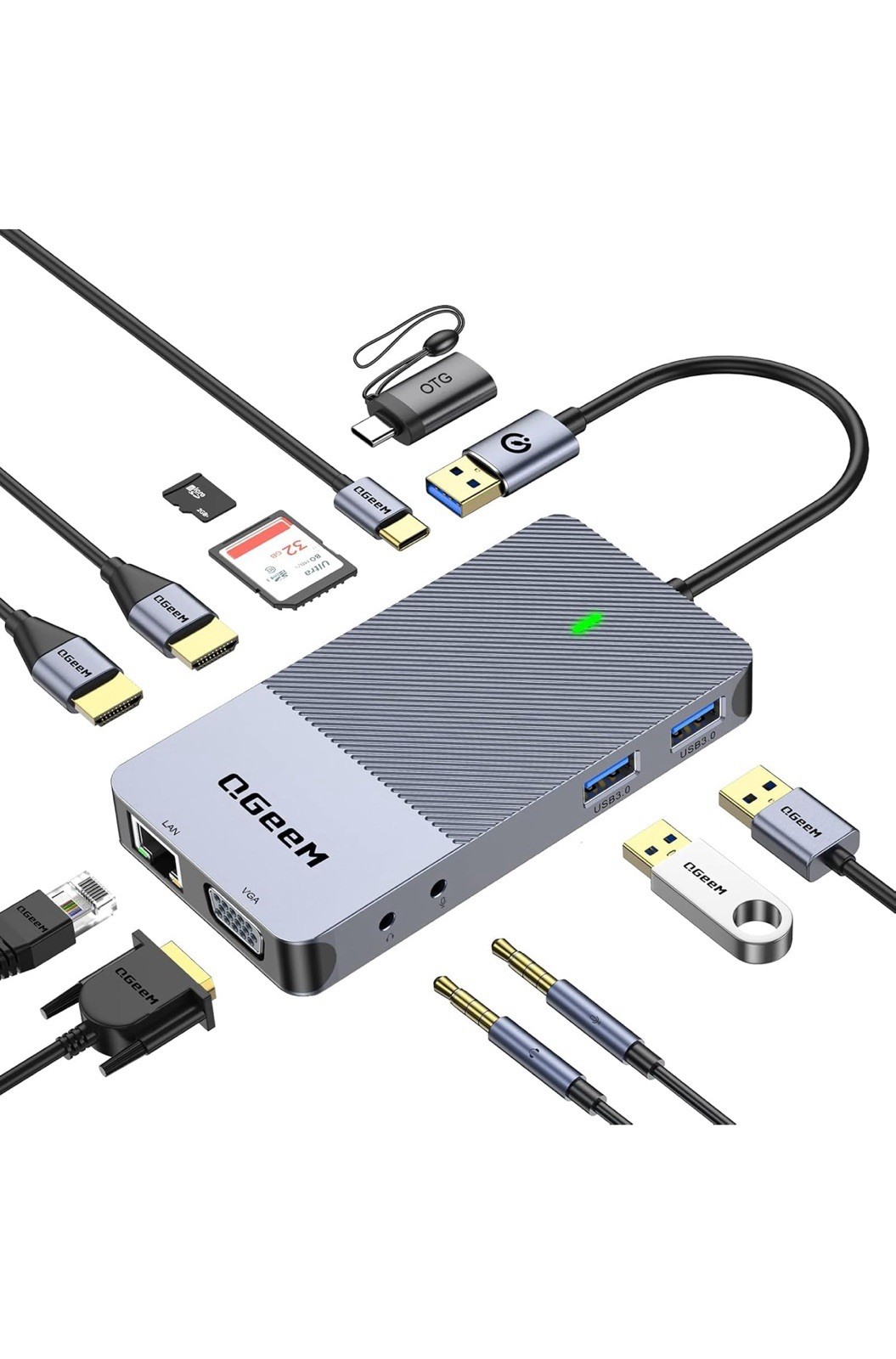 QGeeM 11 in 1 Mini USB Dock, USB 3.0 Docking Station, Triple Display Purple Colo