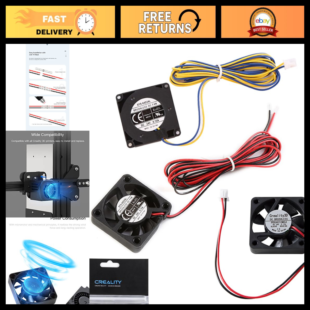 3D Printer Fan Upgrade Set - 4010 24V Extruder & Cooling Fans (3PCS) for Ender 3