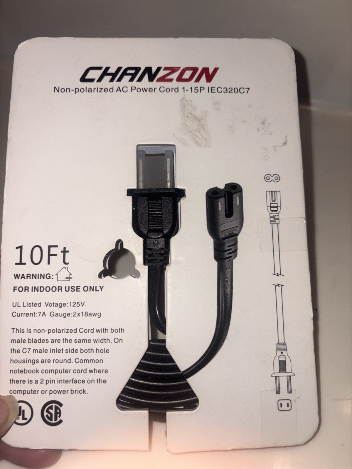 Chanzon Non -Polarized AC Power cord 1-15P 1EC320C7