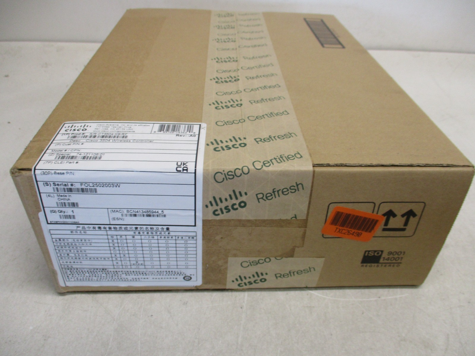 Cisco AIR-CT3504-K9 Wireless Controller AIR-CT3504-K9-RF Cisco Refresh