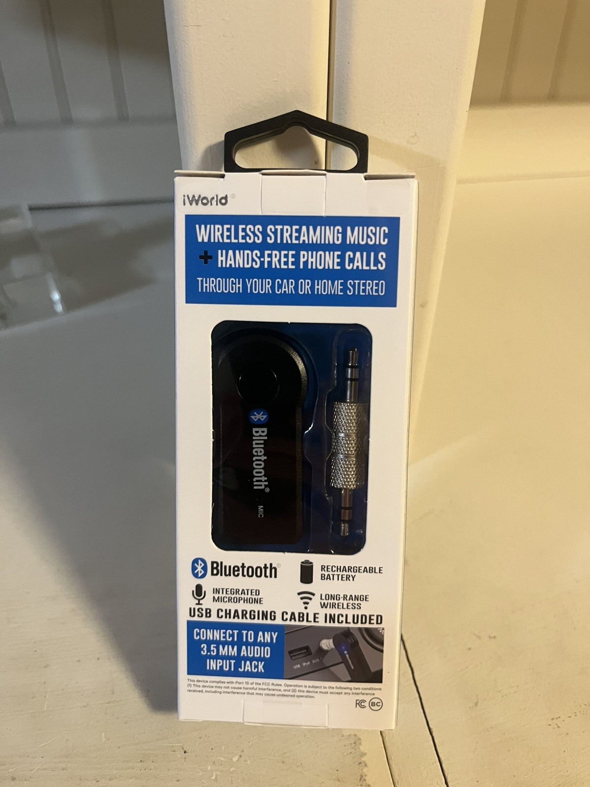 Bluetooth Audio Car Adapter Hands-Free Calls & Home Stereo -3.5mm Rechargeable 