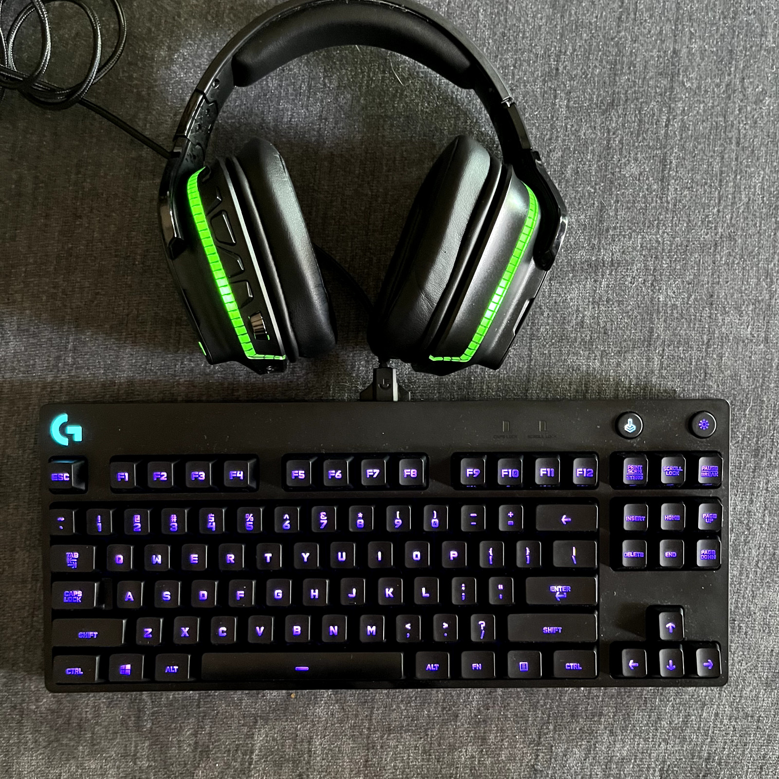 Lot of 2 Logitech G935 Headset (No dongle) G pro tkl Wired Mechanical Keyboard