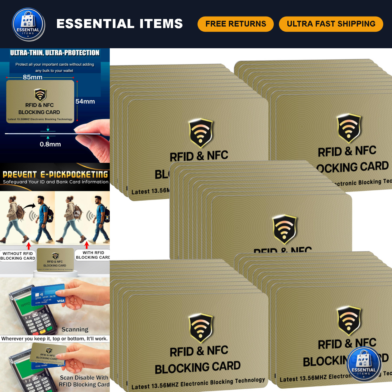 50 Pack RFID Blocking Cards for Credit Debit ID, Secure Identity Protection