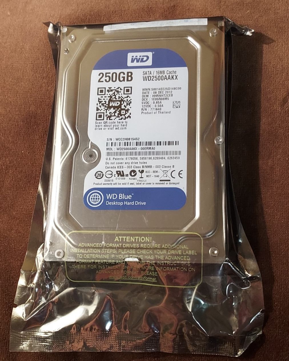 Western Digital Blue WD2500AAKX-00ERMA0 SATA/16MB Cache Factory Sealed Hrd Drive