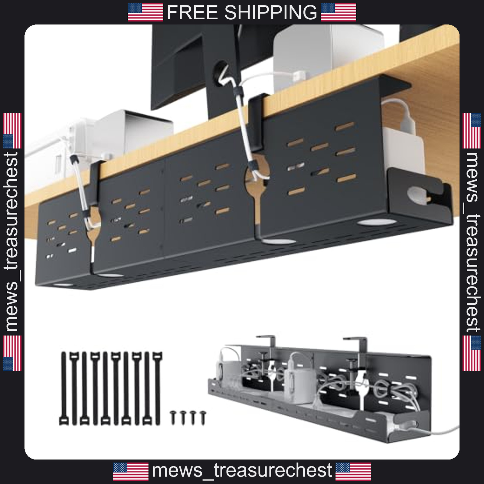 Univivi 32 Inch Under Desk Cable Management Tray Black for Office & Home
