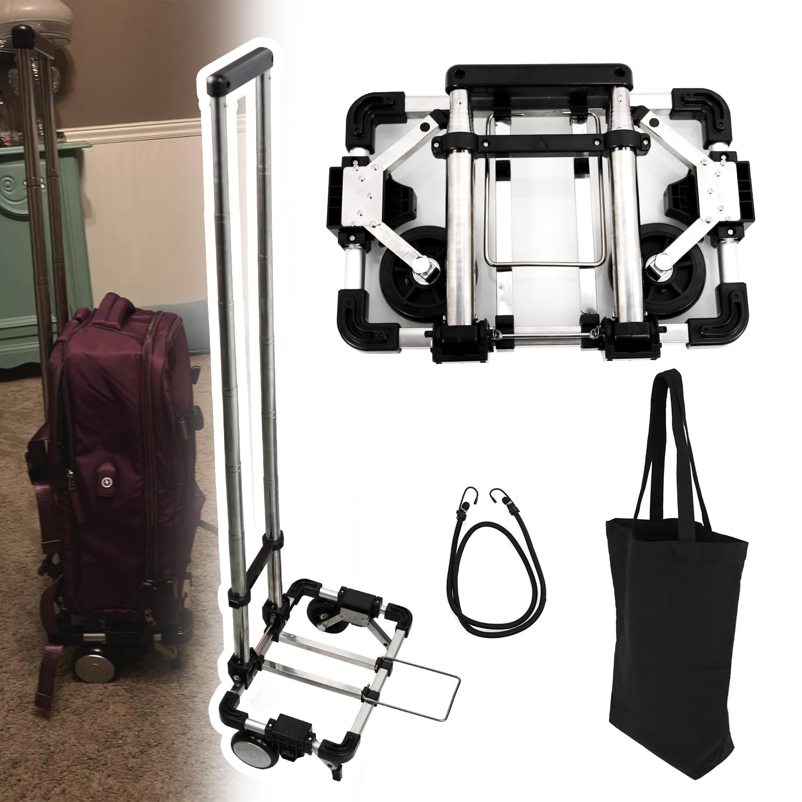 Folding Hand Truck,Portable Carrying Cart, Compact, Mini Lightweight for Trav...