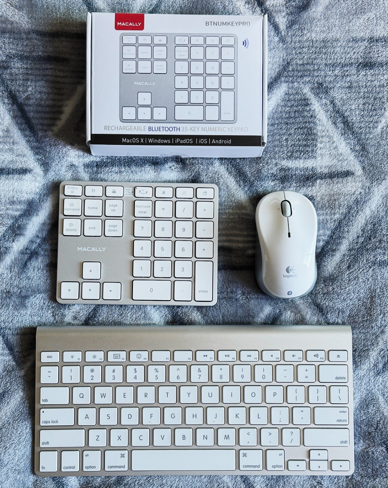 Bluetooth Trio:  Apple A1314 Keyboard + Logitech Mouse + Macally Numeric Pad
