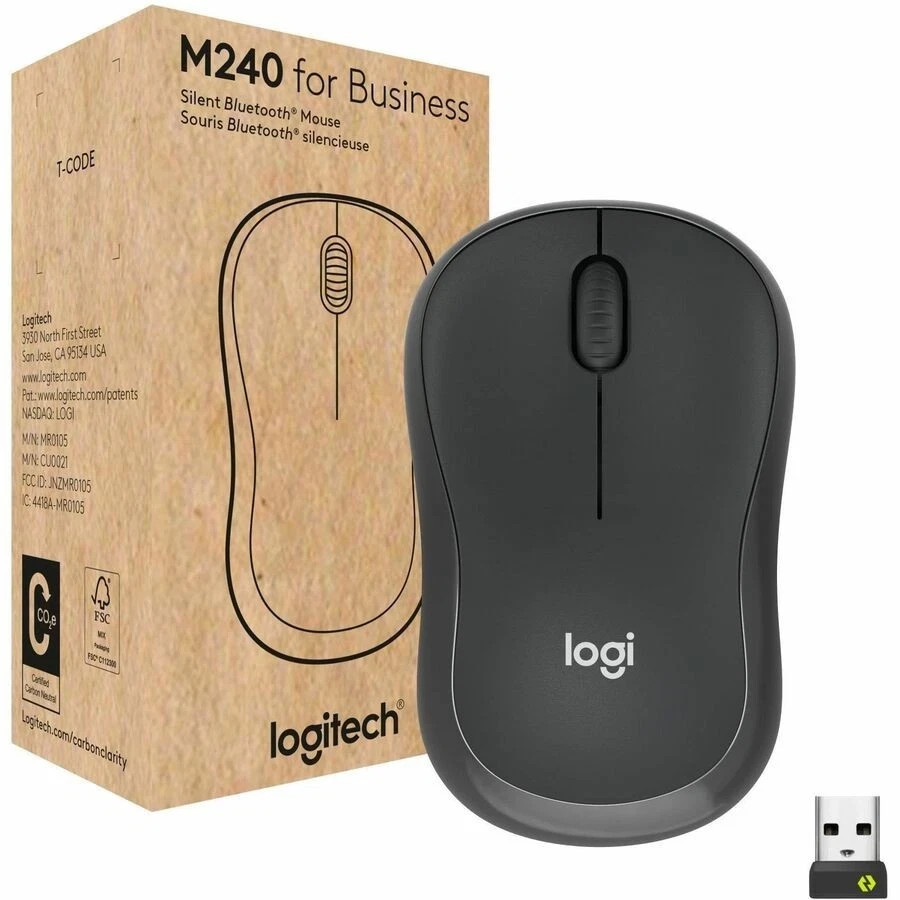 Logitech M240 Silent Wireless Ambidextrous Mouse Graphite with Batteries