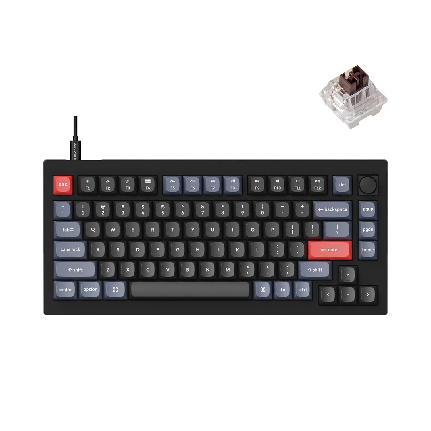 V1 Wired Custom Mechanical Keyboard Knob Version, 75% Layout Qmk/Via Programma