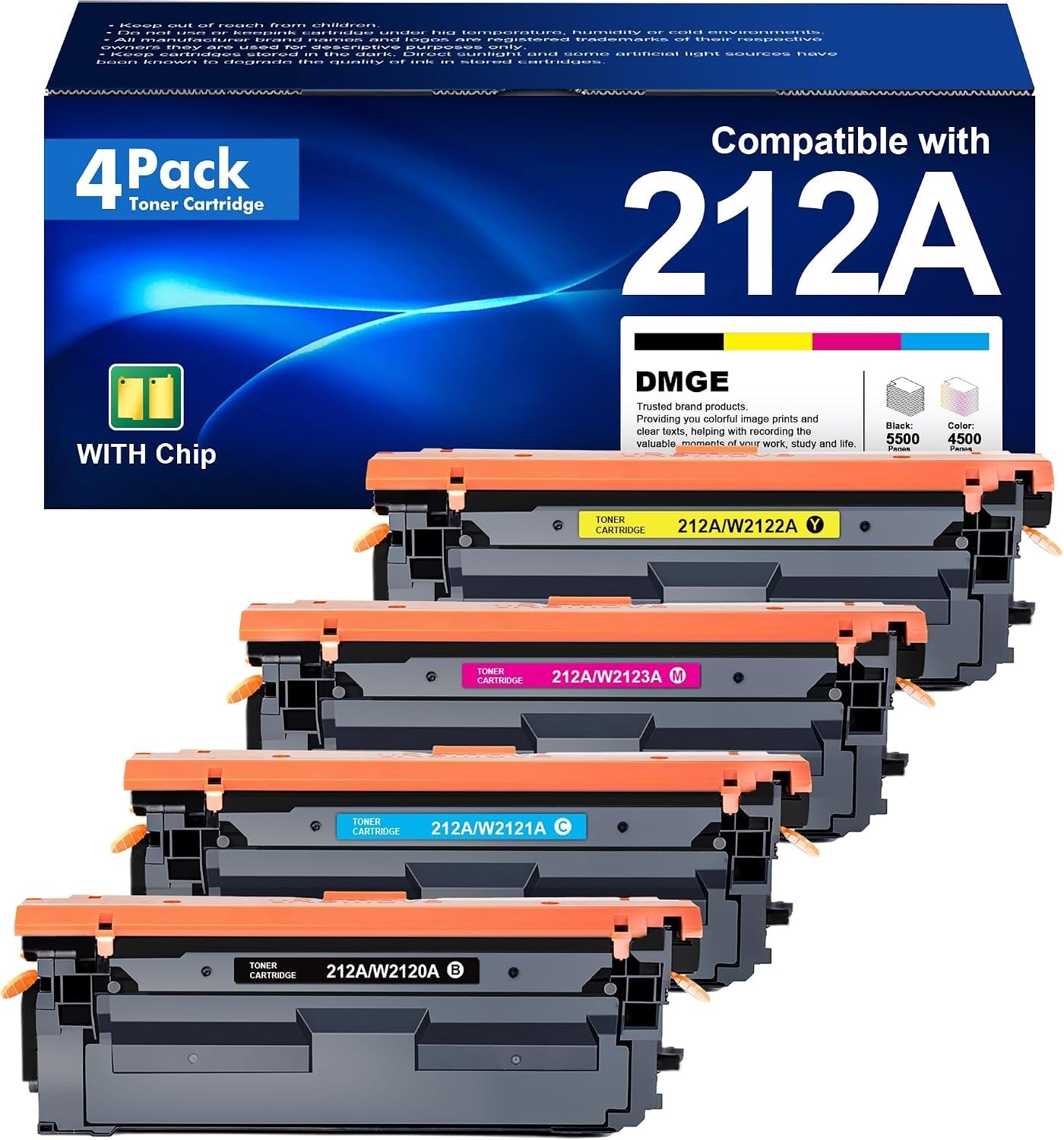 212A Toner 4-Pack for HP M554dn M555dn M555x M578dn W2120A-W2123A