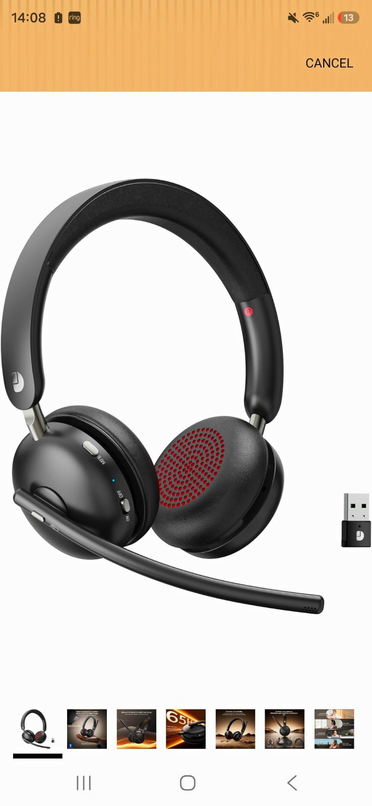Dytole Bluetooth 5.3 On-Ear Wireless Headset Boom Mic USB Dongle