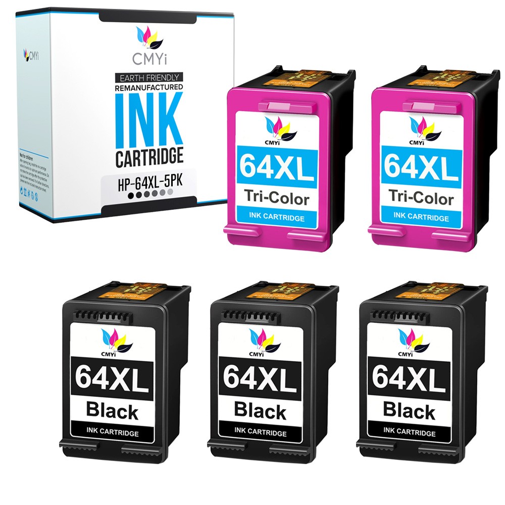 CMYi 5-Pack Replacement 64XL Ink Cartridges for HP ENVY 7132 7155 7158 7164