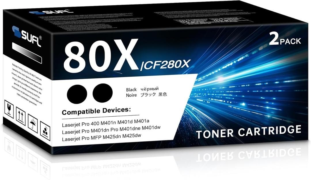 80X CF280X High Yield Toner Cartridge (Black, 2-Pack) for HP Laserjet Pro 400