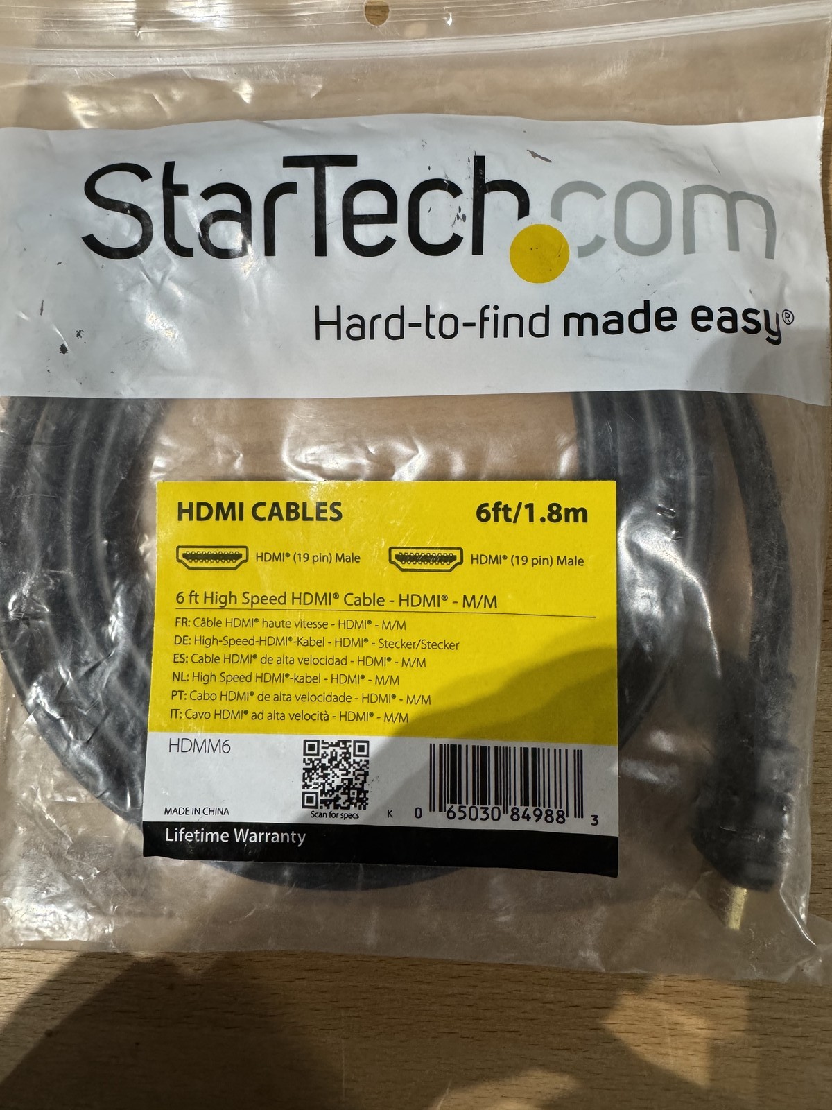 StarTech.com 6ft 1.8m High Speed HDMI Cable M/M 19-Pin HDMM6 Black Lifetime