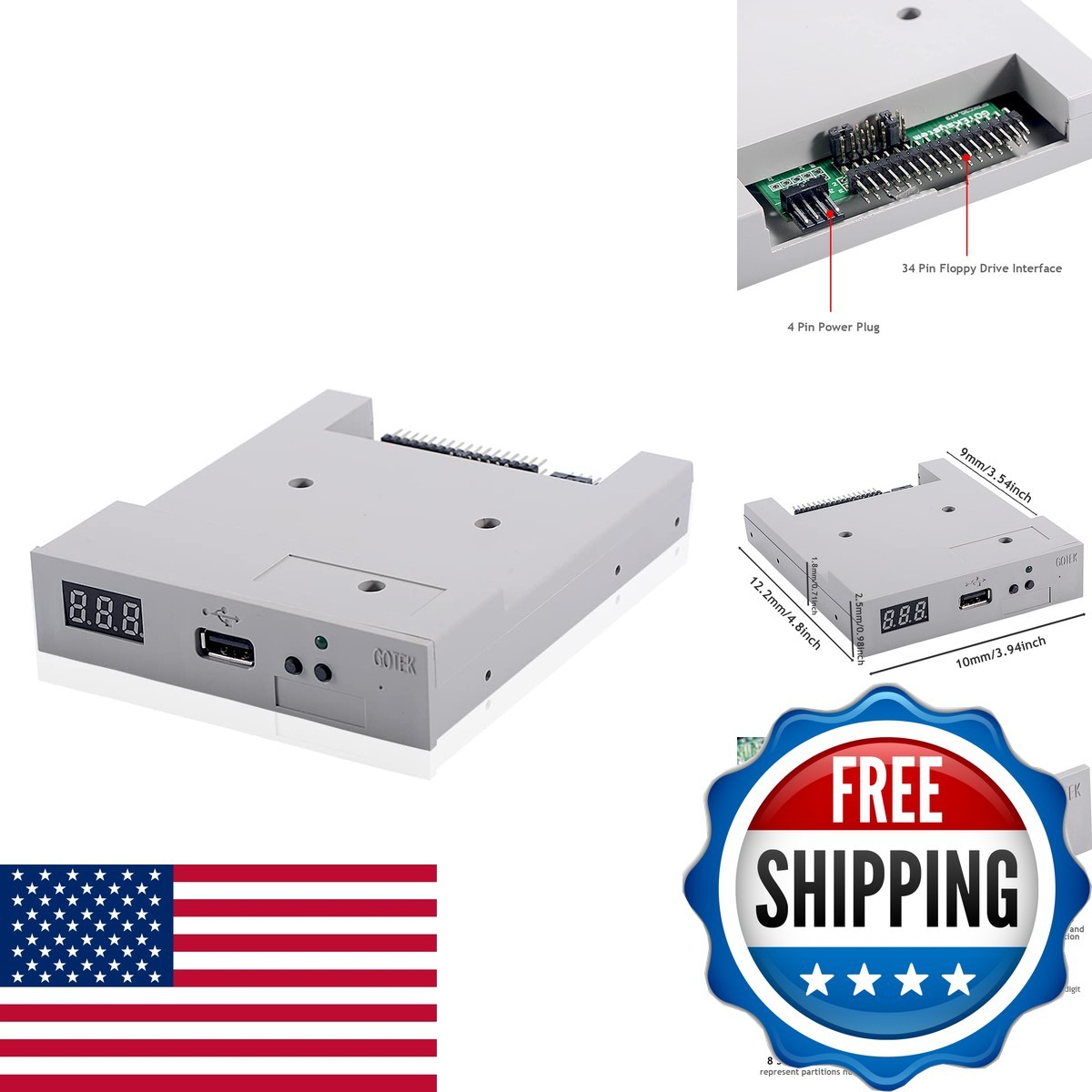 GoTEK SFR1M44-U100 3.5" 1.44MB USB SSD Floppy Drive Emulator Grey