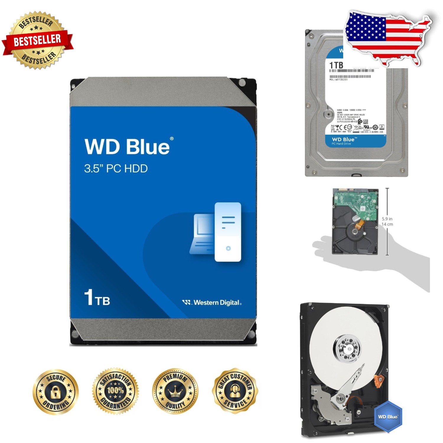 1TB WD Blue PC Hard Drive - 7200 RPM, SATA 6Gb/s, 64MB Cache, 3.5"