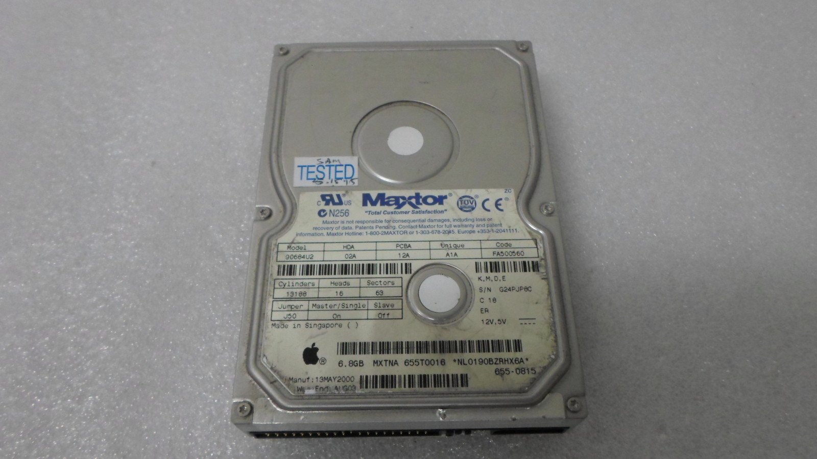 Maxtor Apple 90684U2 655-0815 FA500560 6.8GB IDE 5400 RPM Hard Drive TESTED