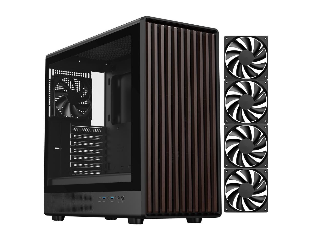 DIYPC DIY-ATX08-Wood Black USB3.0 /Type C ATX Mid Tower Gaming Computer Case w/