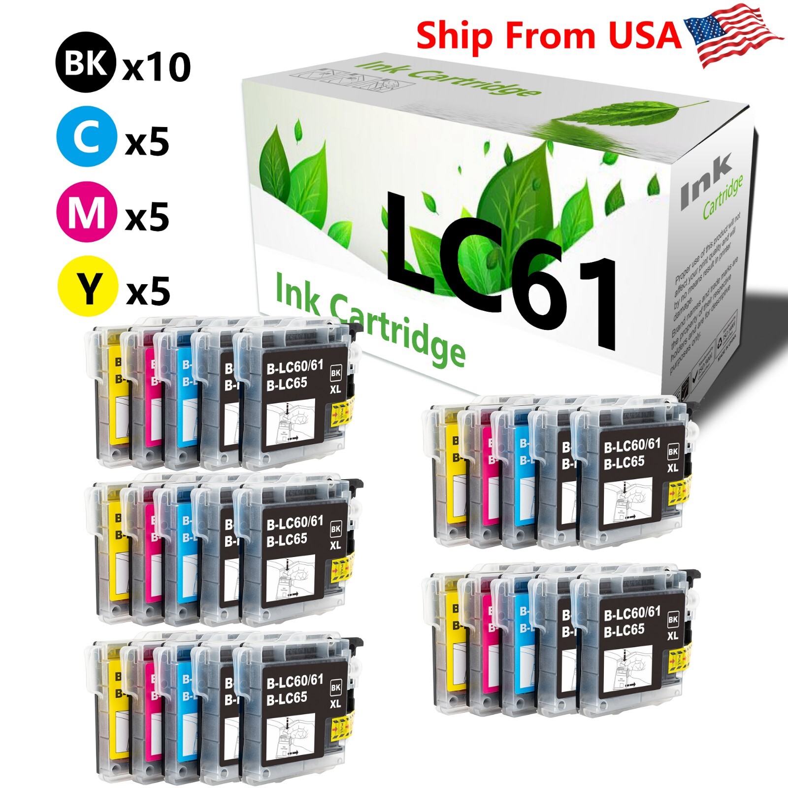 25-PacK LC-61 LC 61 Ink Cartridge Work With MFC-495CW Printer