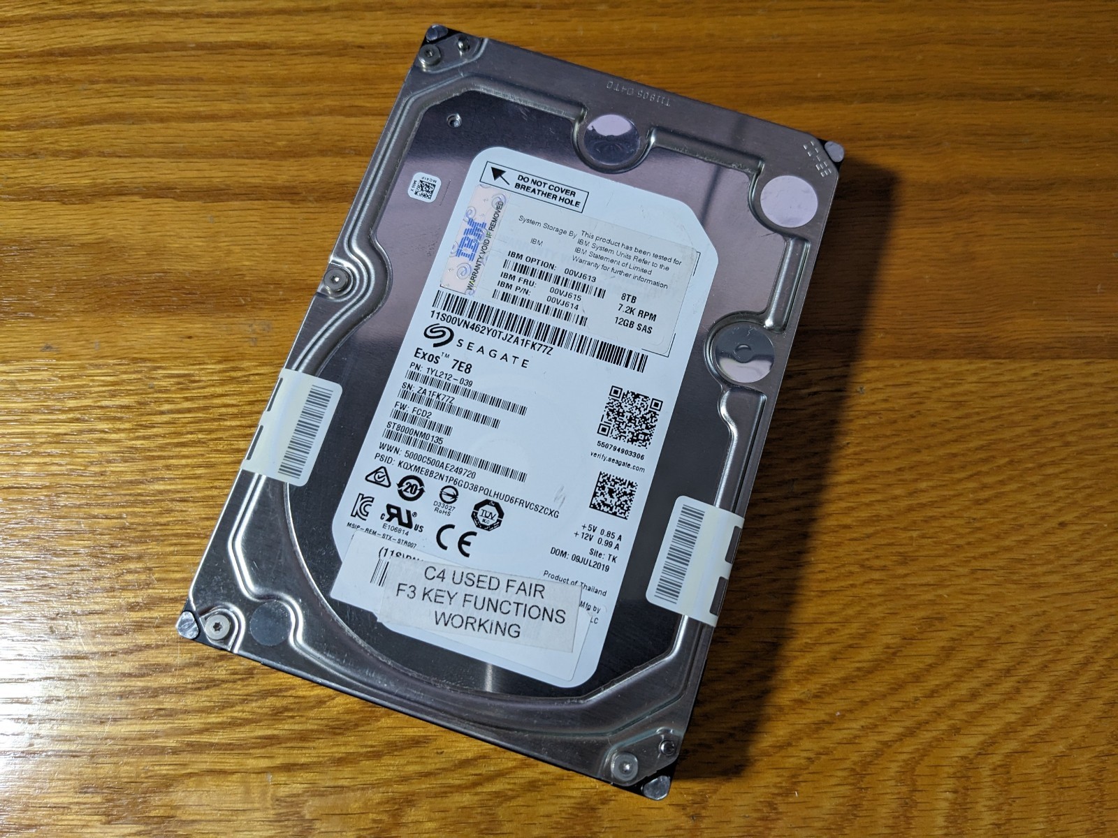 Seagate 8TB Exos 7E8 7.2K SAS 3.5" Hard Drive HDD ST8000NM0135 - 99% Health