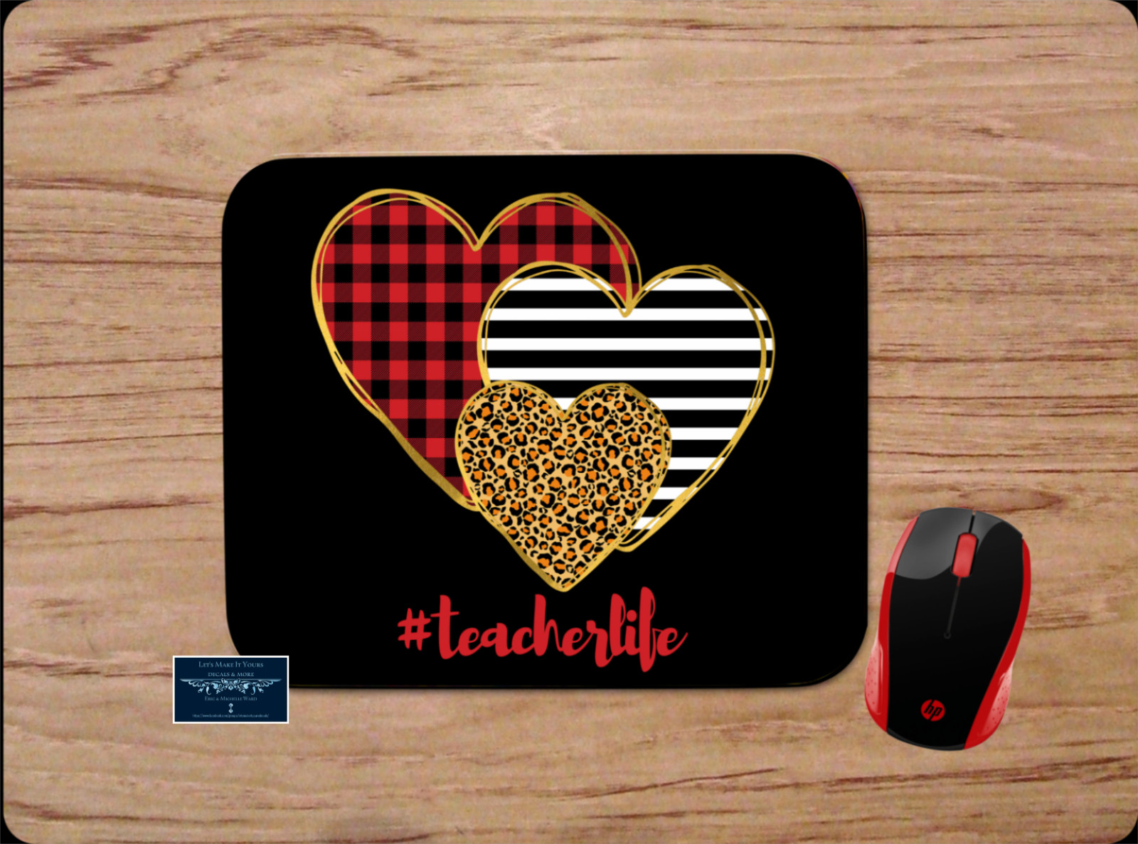 TEACHER LIFE HEARTS CUSTOM NON-SLIP NEOPRENE MOUSE PAD MAT HOME SCHOOL OFFICE